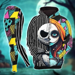 Jack And Sally Hoodie Leggings, Jack Skellington Hoodie, Womens Legging, Nightmare Before Christmas Hoodie, Disney Movie Couple Gifts