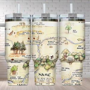 Vaso personalizado de Winnie The Pooh de 40 onzas, vaso aislado de Disney Pooh, vaso de mapa de Winnie The Pooh, vaso de café de Pooh y sus amigos