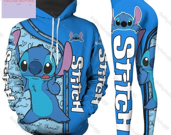 Sudadera con capucha y leggings de Stitch, sudadera con capucha de Stitch 3D, leggings de Stitch para mujer, camiseta de Lilo y Stitch, camiseta de Stitch de Disney, dibujos animados de la película