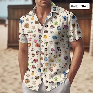 Camisa hawaiana de animales de los Muppets, camisa hawaiana tropical de los Muppets para hombre y mujer, camisa con botones de Disney, pantalones cortos de playa, camisa de verano de dibujos animados