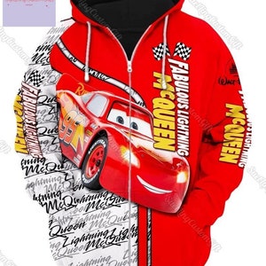 Sudadera con cremallera de Rayo McQueen, sudadera con capucha de McQueen, camiseta de McQueen, camiseta de Disney World, sudadera con capucha de la película de dibujos animados de Disney, camiseta de Cars para hombre y mujer