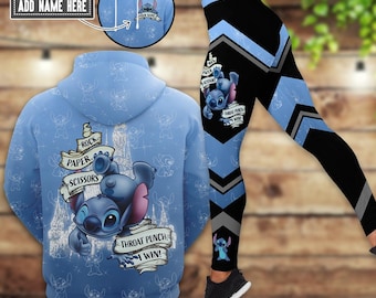 Sudadera con capucha y leggings de Stitch personalizados, camiseta de Piedra, Papel, Tijera, Puño en la Garganta, Gané, sudadera con capucha del Castillo de Disney, sudadera con capucha de la película de dibujos animados Stitch