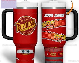 Custom Disney Cars Lightning McQueen Tumbler 40Oz, Disney Tumbler, Personalized McQueen Tumbler With Handle, Cars Movie Lover Gifts