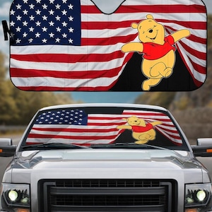Pooh 4Th Of July Car Sun Shade, Disney SunShade, Disneyland Car Shade, Disneyworld Car Shades For Windshield, Winnie Pooh Auto Sunshade