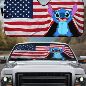 Stitch 4Th Of July Car Sun Shade, Disney SunShade, Disneyland Car Shade, Disneyworld Car Windshield, Lilo And Stitch Auto Sunshade