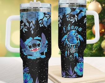 Custom Stitch Ohana Tumbler 40 oz, Cute Disney Stitch Tumbler, Movie Cartoon Tumbler, Stainless Tumbler, Lilo And Stitch Tumbler Cups