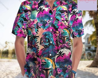 Star Wars Synthwave Hawaiian Shirt, Star Wars Button Shirt, Star Wars Shirt, Star Wars Lover Gift, Summer Beach Shirt, Vacation Shirt