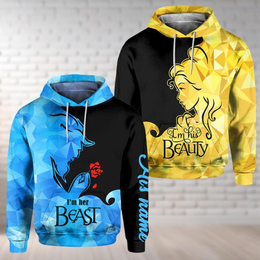 Discover Custom His Beauty Her Beast Hoodie For Couple, Beauty And Beast Matching 3D Hoodie