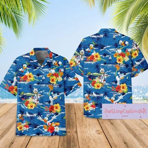 Disney Donald Duck Hawaiian Shirt, Donald Button Shirt, Tropical Shirt, Cartoon Summer Beach Shirt, Disneyworld Shirt,Disneyland Shirt