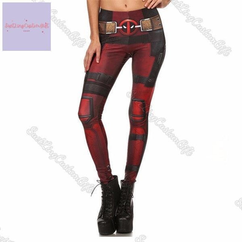 Disney Deadpool Leggings, Superhero Leggings, Deadpool Leggings, Deadpool Pants, Deadpool Cosplay, Disney Women Leggings, Deadpool Gift