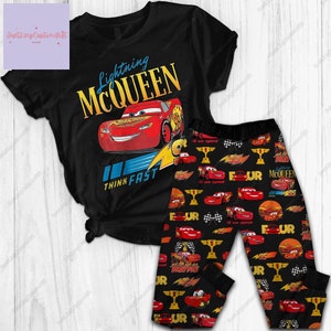 ライトニング・マックィーン パジャマ セット、マックィーン T シャツとパンツ、マックィーン パジャマ、ディズニー カーズ映画シャツ、ピクサー カーズ シャツ、ホリデー パジャマ