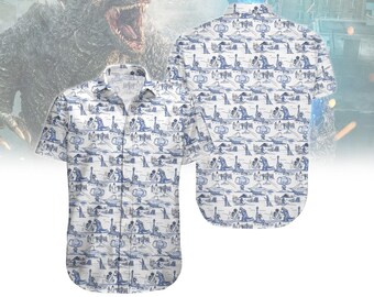 Movie Button Shirt, Monster Hawaiian Shirt, Kaiju Shirt, Hawaii Shirt For Men Women, Beach Summer Vacation Shirt