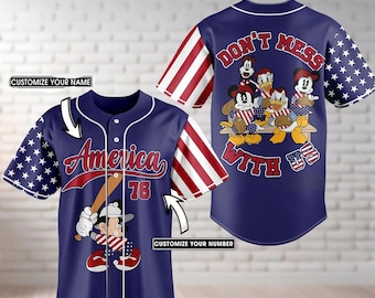 Custom Mickey 4th Of July Baseball Jersey, Disney Fourth Of July Jersey Shirt, Independence Day Gifts, Mickey Mouse Baseball Shirt