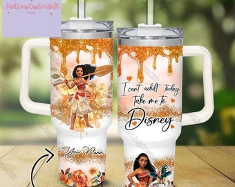 Vaso personalizado de Disney Moana de 40 oz, vaso de café de Moana, vaso térmico de Moana, vaso de princesa Disney, regalos para ella