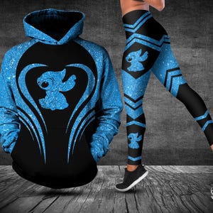 Stitch Hoodie And Legging, Stitch Glitter Faux Hoodie, Cartoon Womens Legging, Disney Movie Shirt, Lilo And Stitch Shirt For Men Women