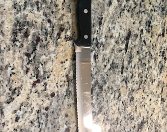 Vintage exceptional J. A. HENCKELS international "ever SHARP PRO" stainless steel  Cutlery Knife - 12" lg. x 8" blade - bread slicer