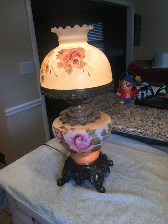 Antique Vintage Large GWTW LAMP Floral Electric 3-way - Painted