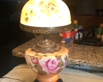 Antique Vintage Large GWTW LAMP Floral Electric 3-way - Painted