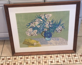 Nature morte aux lauriers roses, Vincent van Gogh, ancienne impression lithographie encadrée professionnellement, Cottage vintage d'artiste célèbre ** livraison gratuite **