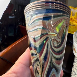Daniel Read Handblown Art Glass Vase, Iridescent Swirl Design, 7.5" tall, Signed