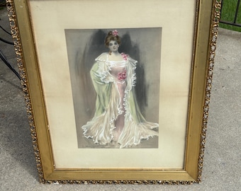 original hand-embellished print "Standing Woman" American illustrator Charles Allan Gilbert (1873–1929), circa 1902. Gilbert Girls Edwardian