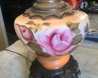 Antique Vintage Large GWTW LAMP Floral Electric 3-way