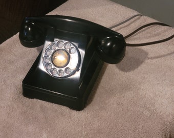 Vintage Bell System "LUCY" Art Deco Western Electric RESTORED F1 302 Black Rotary Dial Bakelite desk Telephone working! tested! Modern cord!