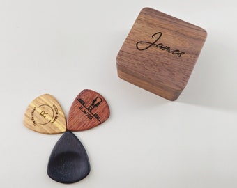 Personalized Guitar Pick Box, Custom Wooden Guitar Picks Storage Case, Wood Guitar Pick Holder Organizer, Pick Box Gift for Guitarist