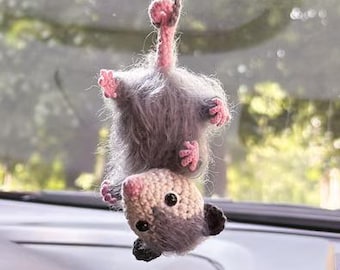 Cute Possum RearView Mirror Accessory Crochet Opossum, Car Mirror Hanging Accessories, Car Ornament, Home Decor, Crochet Hanging, Car Charm