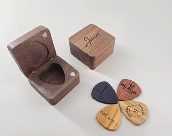 Custom Guitar Picks with Engraving Name, Personalized Wooden Guitar Pick Box , Wood Guitar Pick Organizer, Music Gift for Guitarist Musician