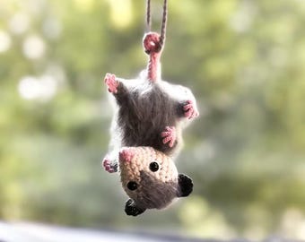 Cute Possum RearView Mirror Accessory Crochet Opossum, Car Mirror Hanging Accessories, Car Ornament, Home Decor, Crochet Hanging, Car Charm