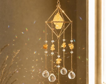 Raw Gemstone Crystal Suncatcher, Personalized Rainbow Maker, Custom Window Hanging Decor, Boho Home Decor, Garden Charm, Gift for Her