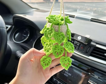 Minimalist Car Crochet Plants, Car Mirror Hanging Accessories, Crochet Monstera Plants, Houseplant Decor, Crochet Hanging Plant, Car Charms