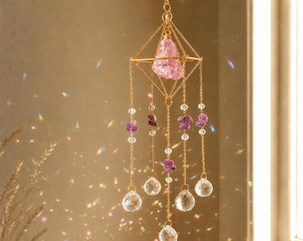Raw Gemstone Crystal Suncatcher, Personalized Rainbow Maker, Custom Window Hanging Decor, Boho Home Decor, Garden Charm, Gift for Her