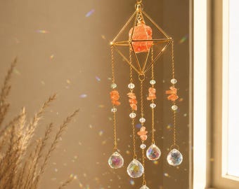 Raw Gemstone Crystal Suncatcher, Personalized Rainbow Maker, Custom Window Hanging Decor, Boho Home Decor, Garden Charm, Gift for Her