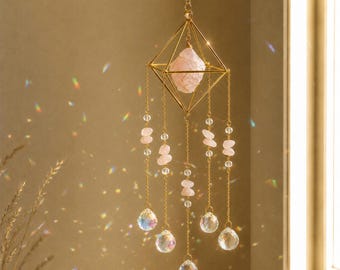 Raw Gemstone Crystal Suncatcher, Personalized Rainbow Maker, Custom Window Hanging Decor, Boho Home Decor, Garden Charm, Gift for Her