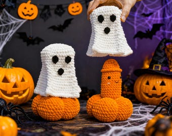 Suprise Halloween Ghost Pumpkin Ornament, Personalized Handmade Funny Ghost Crochet, Halloween Gifts for Her, Halloween Decor, Home Decor