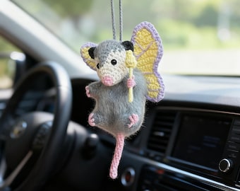 Cute Possum RearView Mirror Accessory Crochet Opossum, Car Mirror Hanging Accessories, Car Ornament, House Decor, Crochet Hanging, Car Charm