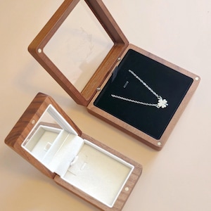 Personalized Jewelry Box, Wedding Necklace Box, Wooden Necklace Box, Necklace Box with Mirror, Necklace Box with Clear Lid, Anniversary Gift