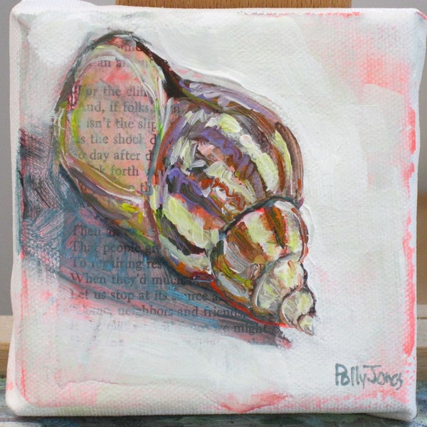 Whelk shell painting, original mixed media painting by Polly Jones