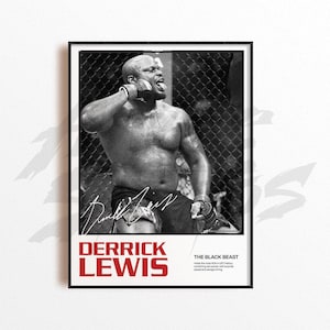 Impressão artística de Derrick Lewis, decoração de parede de artes marciais mistas, decoração de academia em casa, presente esportivo, pôster de lutador de UFC, arte de MMA
