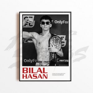 Bilal Hasan Art Print, Mixed Martial Arts Wall Decor, Home Gym Decoration, Sports Gift, UFC Fighter Poster, MMA Art