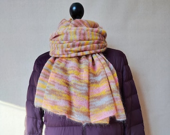 Colourful Mohair Shawl. Lightweight Scarf. Vibrant cozy wrap. Unique gift.