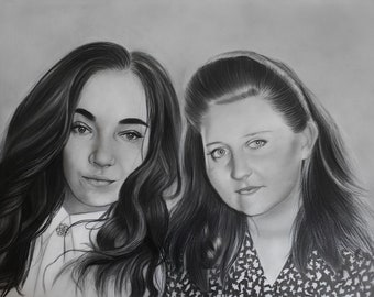 Family portrait to order, birthday gift for family, graphite pencil portrait from a photo, family portrait, mother and daughter