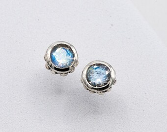 Rainbow Moonstone Earrings, Moonstone stud earrings, Gemstone Stud Earrings, June birthstone gift