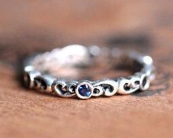 Sapphire Eternity ring, genuine sapphire eternity band, sterling silver genuine sapphire band ring, anniversary gift for wife, saphire band
