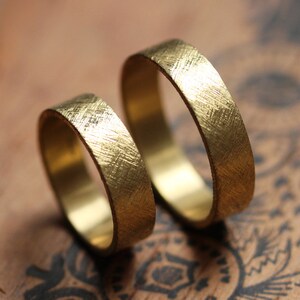 22k Gold Wedding Band Set, Rustic Wedding Ring Set, 22k Gold Ring ...