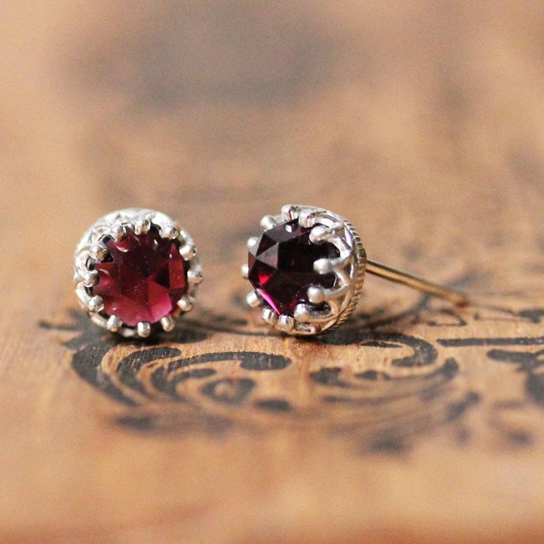 Garnet stud earrings for wife valentines day gift for her silver stud earrings rose cut garnet earrings