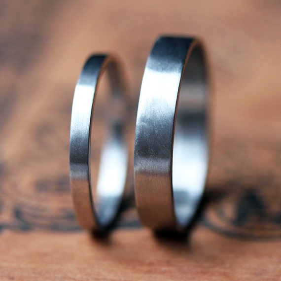 Palladium Wedding Band Set Modern Wedding Rings His And Hers Etsy