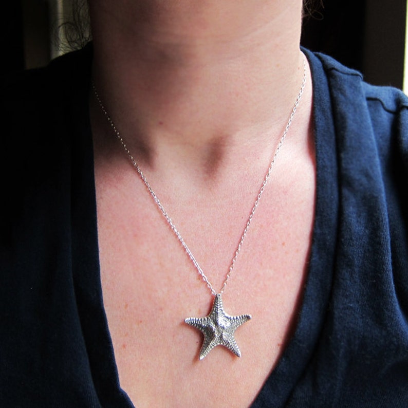 Sterling Silver Starfish Necklace Silver Starfish Pendant Etsy